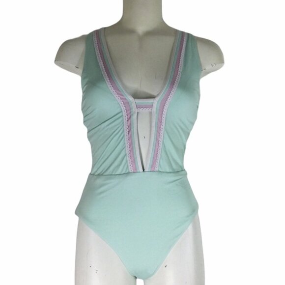 SOLUNA SWIM Dove Sun Beam V-Neck Plunge One-Piece - Picture 1 of 9